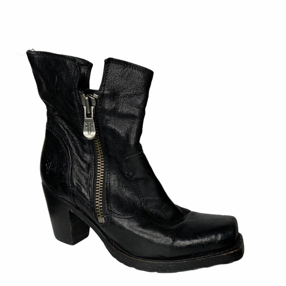 Frye Heath square toe leather heeled moto boots - Picture 1 of 6